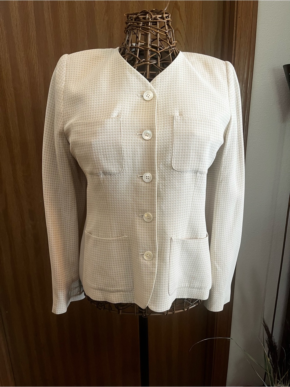 Vintage Jones New York Collarless Houndstooth Blazer Jacket size 4